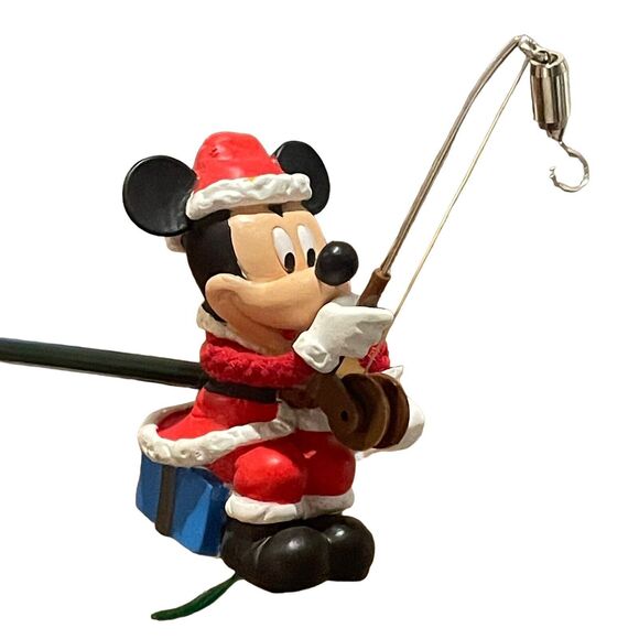 Vintage Disney Fishing Santa Mickey Mouse Christmas Ornament Holiday - Picture 1 of 4